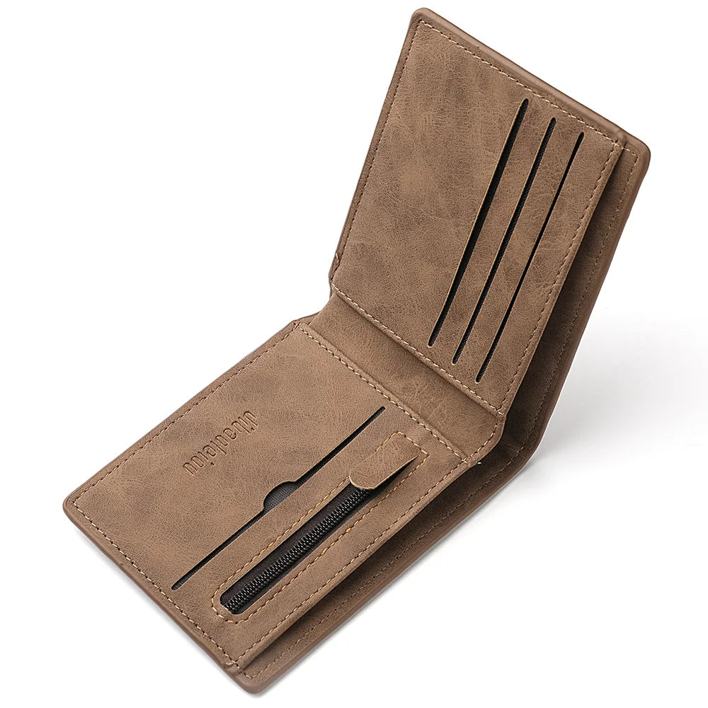 Head Print Slim Mini Men's Wallet Vintage Suede PU Leather Bifold Credit Card Holder Portable Pocket Purse