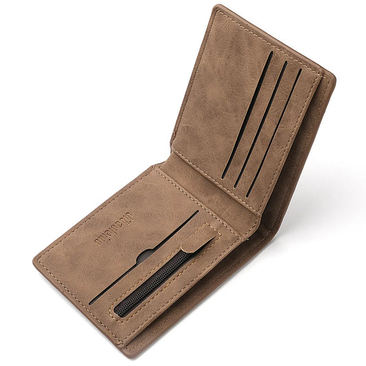 Porte-cartes de crédit portefeuille homme mini fin en cuir PU suédé vintage à impression tête Bifold Portable