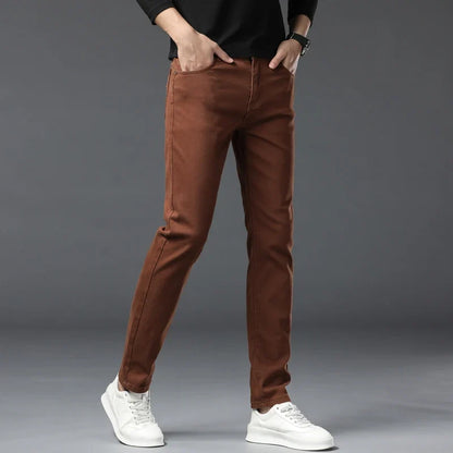 Spring New Men's Casual Jeans Fashion Korean Elastic Cotton Denim Pants Youth Trend Solid Color Fit Straight Trousers