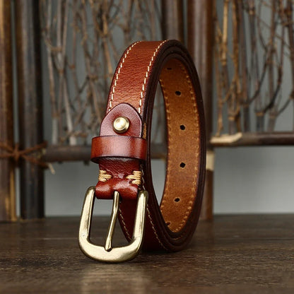 2.4CM Ladies Pure Cowhide High Quality Genuine Leather Thin Belts for Women Copper Buckle Jeans Cowboy Korean Version Female
