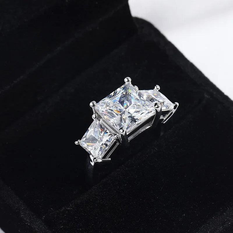 Princess Cut 3 Gems Moissanite Wedding Rings for Women Couple Jewelry Girl's Birthday Gift Lab Diamond Band Pure S925