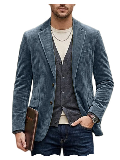 Men's Corduroy Blazer Jacket Casual Double-Sided Snow Cotton Slim Fit Notched Lapel Sport Coat for Business Daily Wear