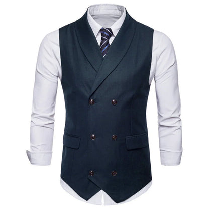 Men Vest White Solid Double Button With Lapel Waistcoat For Wedding Banquet Prom Business Office Work Casual Daily Men Suit Vest