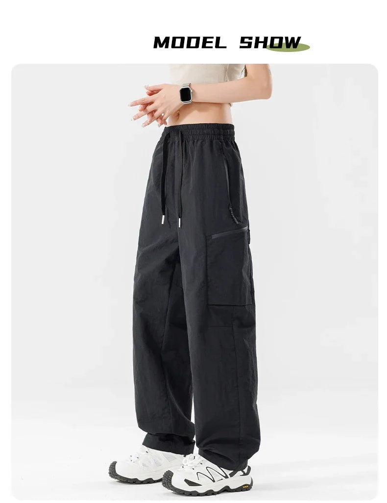 Hiking Women Pant Elastic Waist Waterproof Trouser Zippered Pockets Sport Pant Men Windproof Outdoor Cargo Pants Fishing Trouser