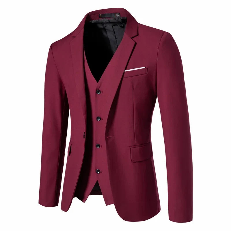 Men's Fashion Blazers Vests Two-Piece Set England Style Slim Fit Business Casual Suit Jacket Men Wedding Formal Blazers Coats