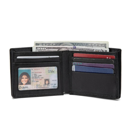 Portefeuille Bifold Homme Cuir Véritable Noir Blocage RFID Grande Capacité Fentes pour Cartes et Fenêtre d'Identité Portefeuille Durable pour Homme Cadeau Idéal