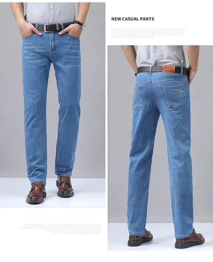 2025 New Light Blue Men's Comfort Soft Jeans Fashion Straight Business Pants Cotton Soft Casual Stretch Denim Trousers 28-40