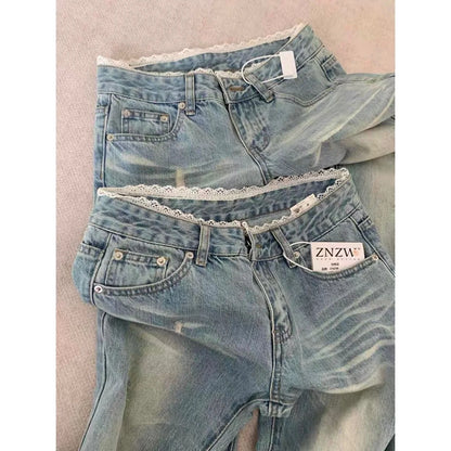 Retro Classic American Vintage Denim Jeans for Women Low Waisted Straight 1950s/1960s Inspired Jeans Light Blue Pants