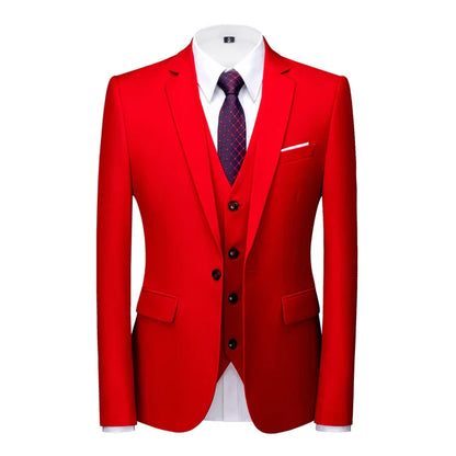 16 Colors ( Jacket + Vest + Pants ) Men's High Quality Formal Business Slim Fit Mens Suit Best Groom Wedding Tuxedos 3 piece Set