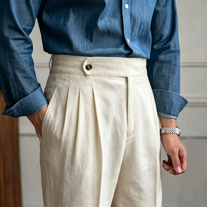 Classics Italian Naples Style Linen Men Suit Trousers Summer Trendy High Waist Pants Male Business Office Pleated Streetwear