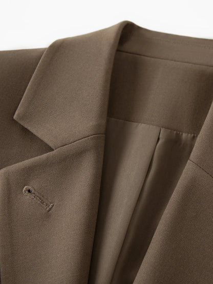 2026 Fall Women's Korean-Inspired Petite Cropped Camel Acetate Lyocell Blend Blazer - Chic Office Commute Outerwear