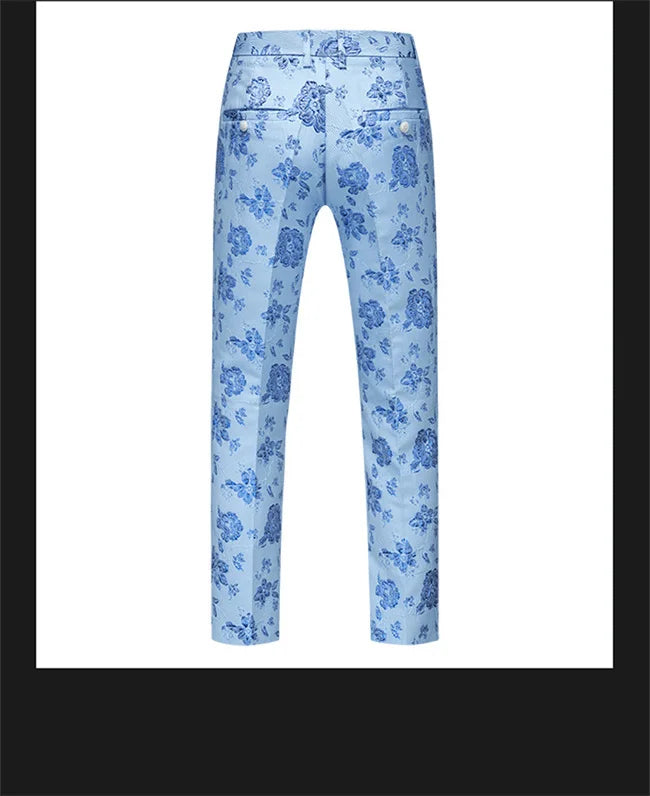 New Men Luxury Jacquard Suit Pants Fashion Wedding Party Groom Dress Trouser