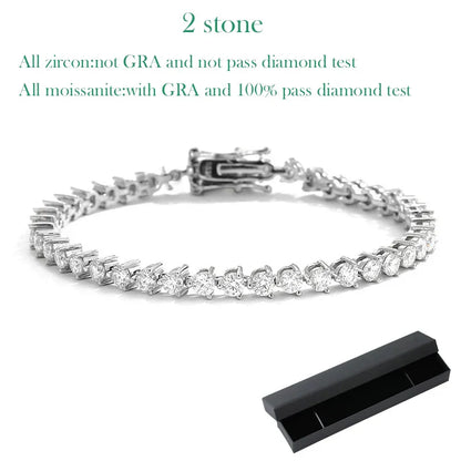 3 Claws D VVS1 Zircon/Moissanite Tennis Bracelet for Women Full Diamond Luxury Chain S925 Sterling Silver Plated Platinum