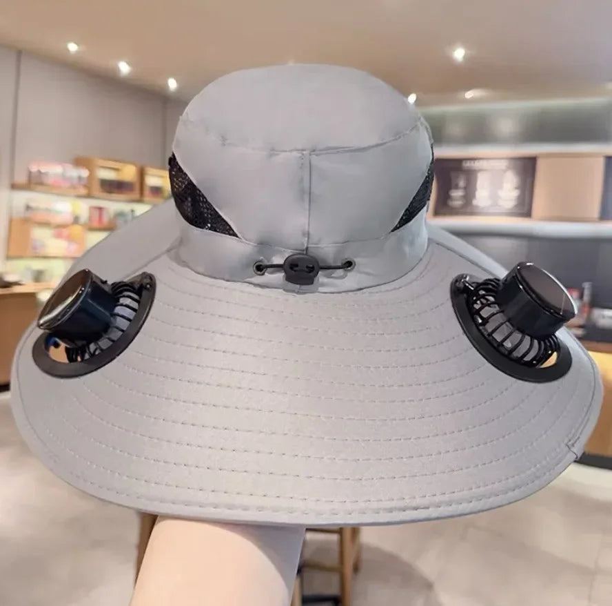 Large Size Quick Dry Bucket Hat with Solar Powered Fan USB Charging Sun Hat for Men Outdoor Hiking Camping Fishing Cooling Wear