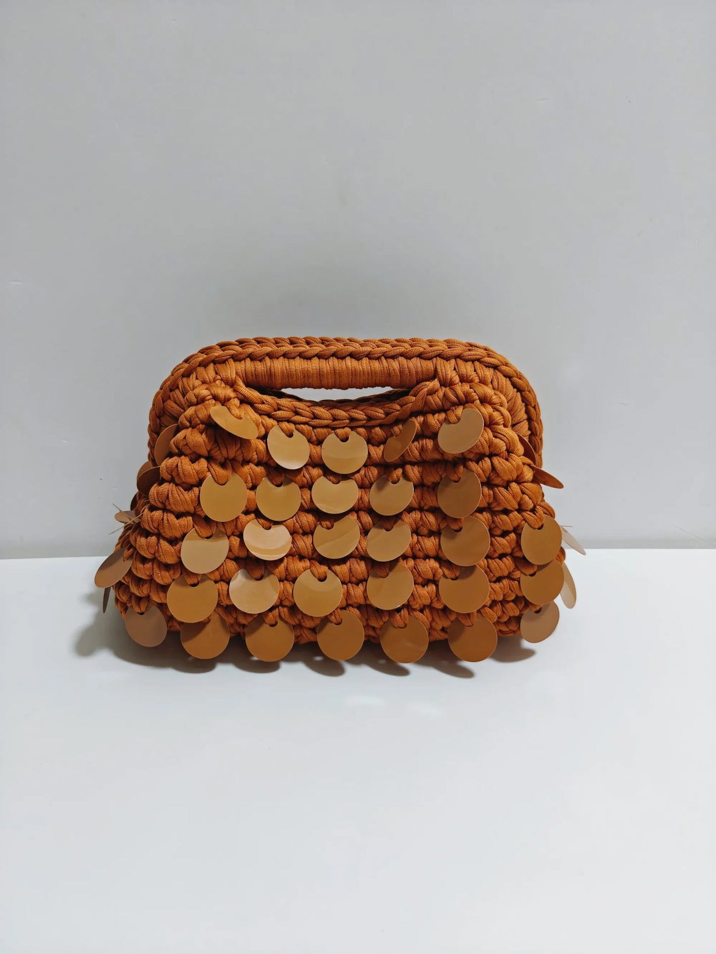 Yingzi Small Sequin Crochet Cluth Bag with Shine Paillettes Handmade Evening Bag Makeup Bag