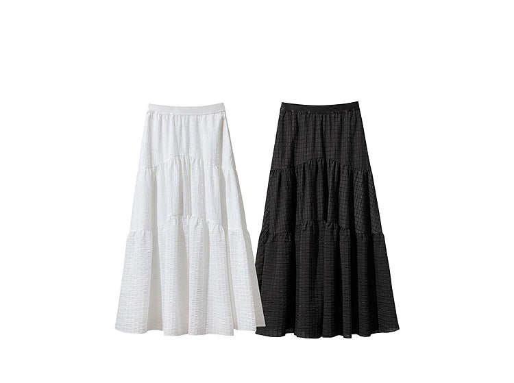 Minimalist Casual Halter Skirt Women 2025 Summer New Office Lady Solid Color Pockets Loose A line Cake Long Skirt 12542072