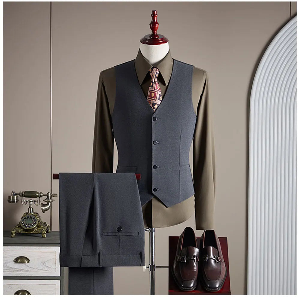 High-quality Groom Wedding Suit, Fashionable and Stylish Dress, Men's Business Double-Breasted Suit Set, Men's Three-Piece Set