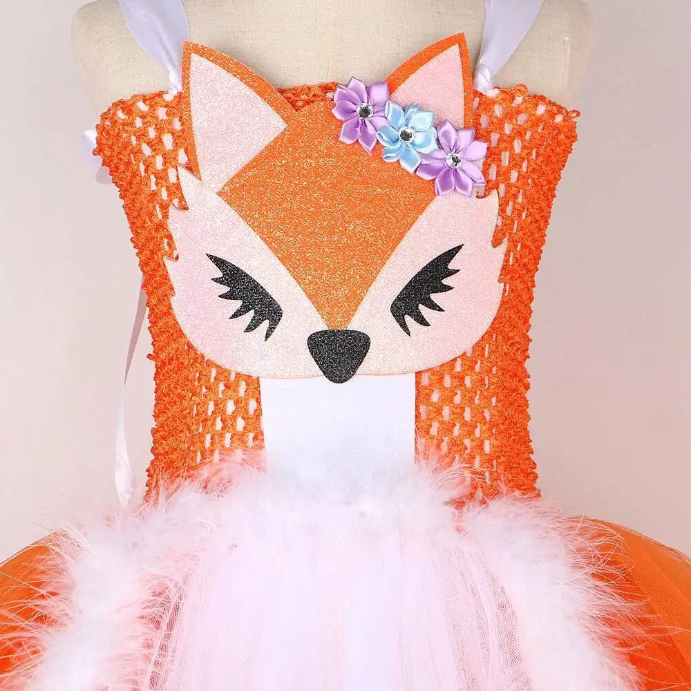 White Orange Fox Halloween Costumes for Girls Kids Animal Fancy Tutu Dress with Ears Children Birthday Carnival Party Outfits