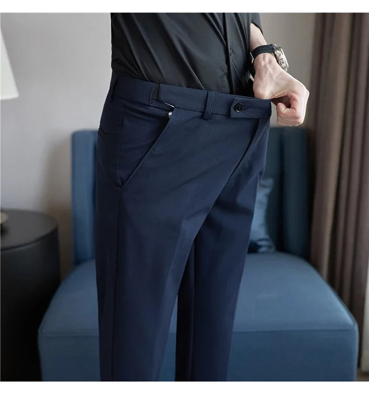 Men Suit Pant Autumn Elastic Waist Solid Slim Fit Dress Pants Business Casual Office Social Trouser Plus Size 40 38 Men Clothing