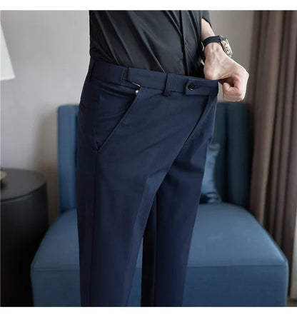 Men Suit Pant Autumn Elastic Waist Solid Slim Fit Dress Pants Business Casual Office Social Trouser Plus Size 40 38 Men Clothing