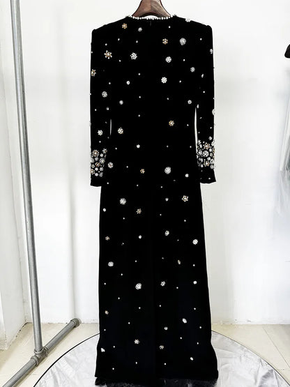 HIGH STREET Newest Fashion 2026 Designer Party Vestido Women's Formal Long Sleeve Luxurious Beaded Long Maxi Dress