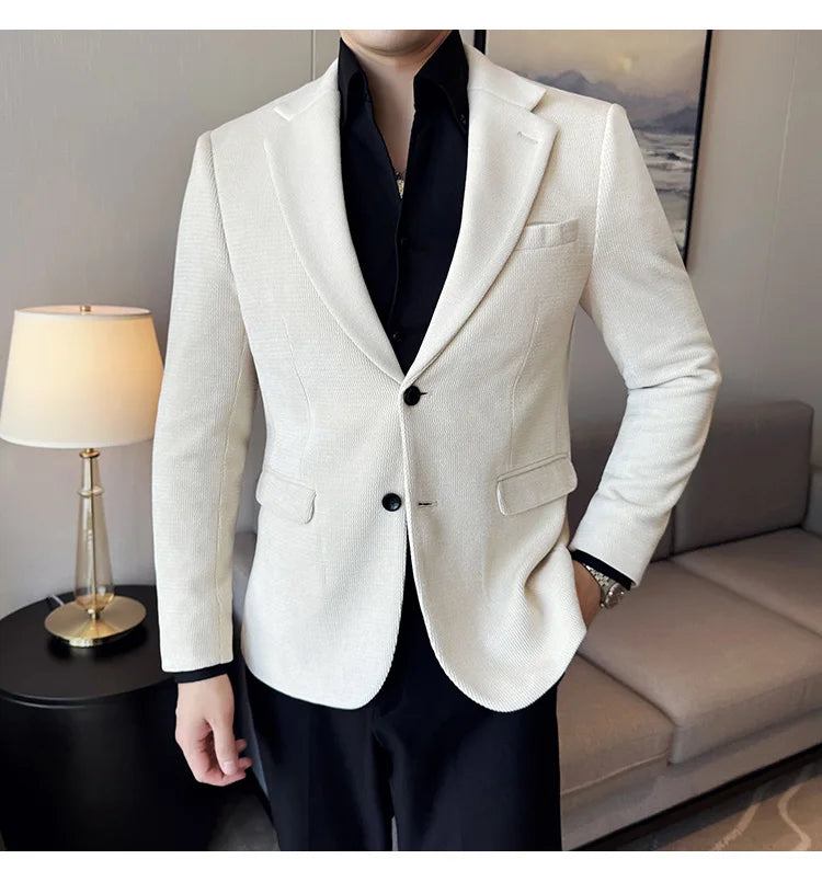 Autumn Winter Fashion Seaweed Pattern Suit Jacket High Quality Luxury Slim Fit Casual Men's Blazers Coats Social Prom Tuxedo