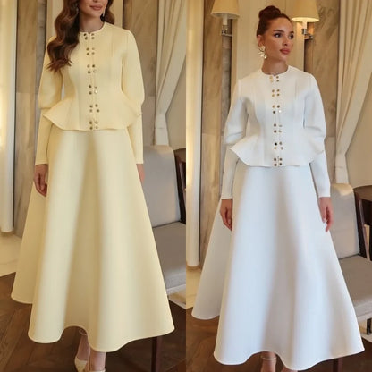 Customized Modern Style Formal Jersey Rhinestone Ruched A-line Scoop Neck Ankle Length Dresses Evening Dresses Sizes Available
