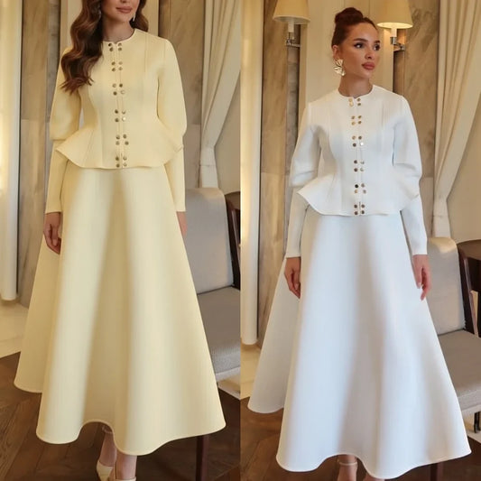 Customized Modern Style Formal Jersey Rhinestone Ruched A-line Scoop Neck Ankle Length Dresses Evening Dresses Sizes Available