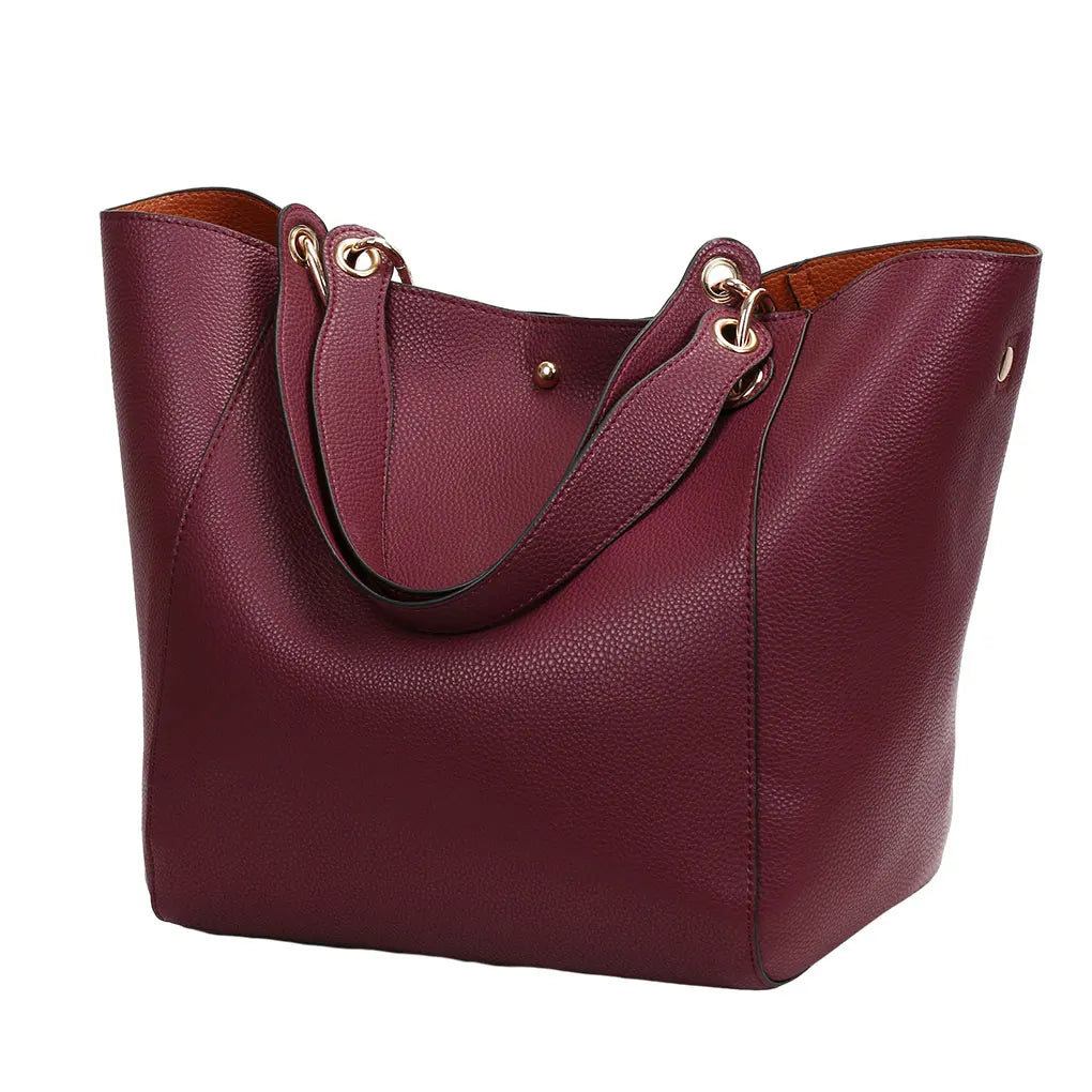 2PCS Luxury PU Leather Large Capacity Tote Bag Classic Women’s Handbag with Hand Coin Purse Top-Handle Shoulder Bag