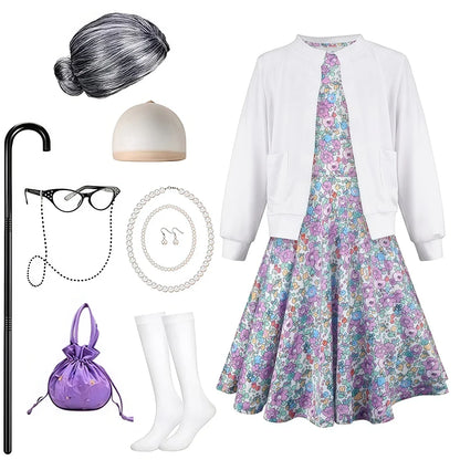 100 Days of School Theme Perform Costume Disguise Party Children Cosplay Costumes Granny Clothes Happy 100th Days of School Gift