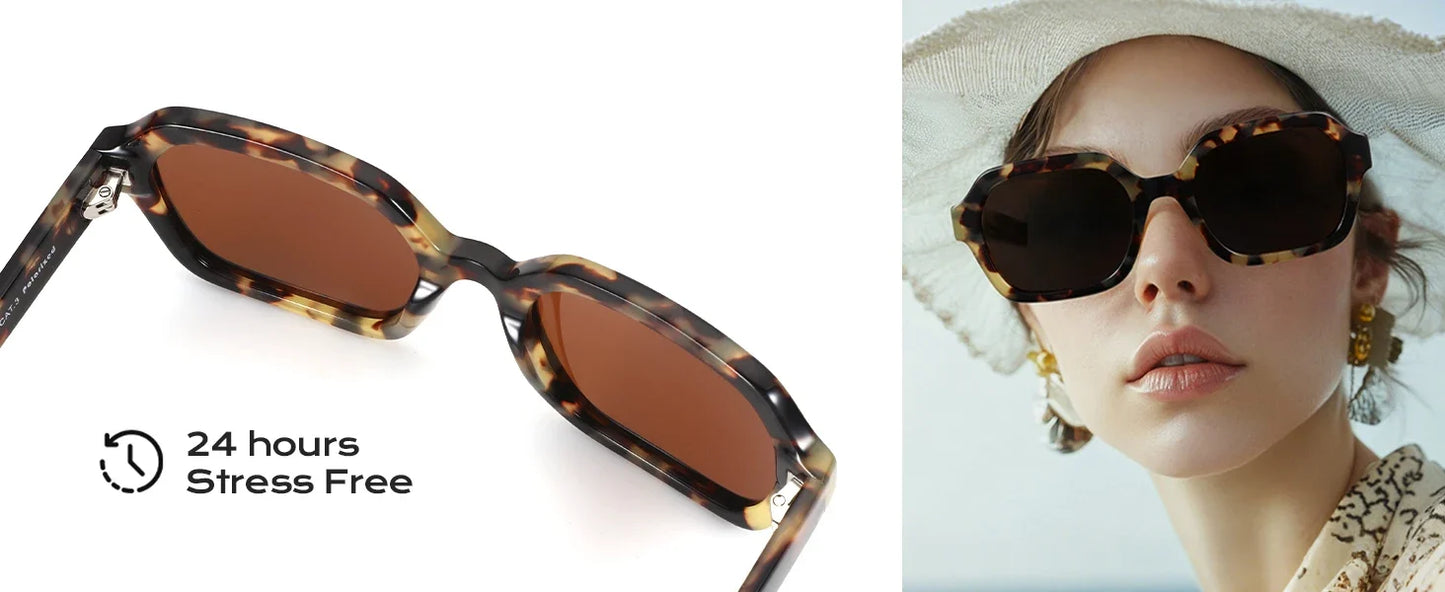 Retro Polarized Hexagon Sunglasses for Women Classic Vintage Square Sun Glasses Acetate Shades UV400 Protection