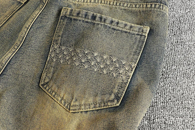 Do old wash retro American trend jeans men's catwhiskers embroidery craft comfortable straight leg casual pants