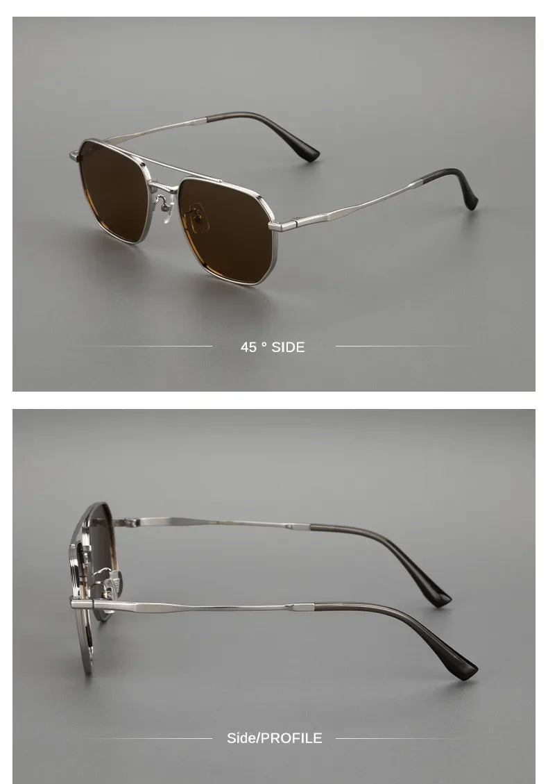 Top Quality Pure Titanium Pilot Polarized Sunglasses Men Outdoor Driving Night Vision Shades Anti-Glare Fishing UV400
