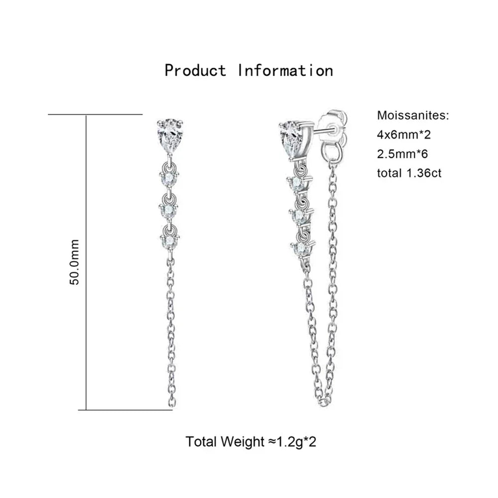 Pear Cut Moissanite Earrings for Women GRA Certified Diamond Pendant Tassel Earring Solid s925 Silver Dainty Ear Ring