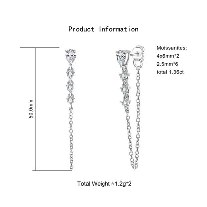 Pear Cut Moissanite Earrings for Women GRA Certified Diamond Pendant Tassel Earring Solid s925 Silver Dainty Ear Ring