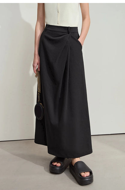 Minimalism 2025 New Long Skirts For Women Summer Vocation Black Pleated Elegant Office Lady Commuting Loose Skirt 12542102