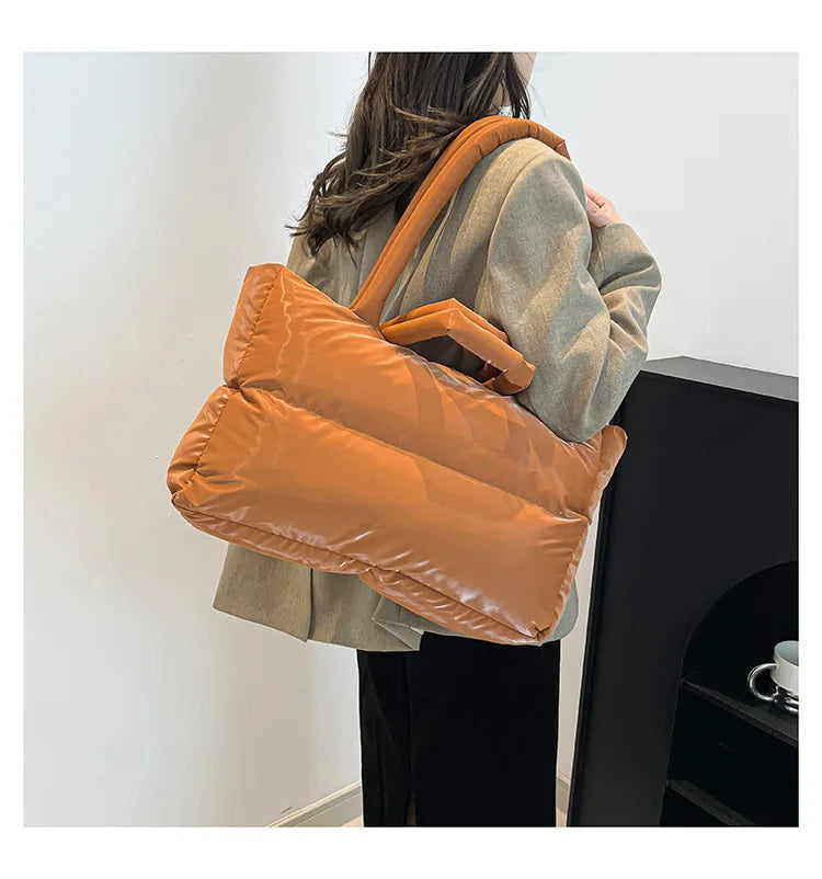 Fashion Large Capacity Puffer Shoulder Bags Padded Women Handbags Casual Nylon Quilted Big Tote Bag Warm Winter Shopper Purses