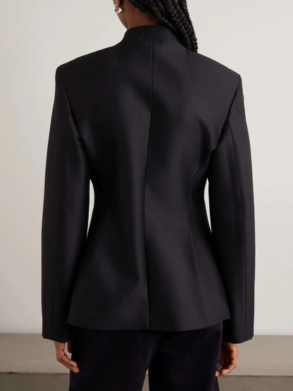 Women's Spring Summer Mandarin Collar Knot Button Fitted Blazer Elegant Office Casual 2026 Trendy Feminine Fashion Coat