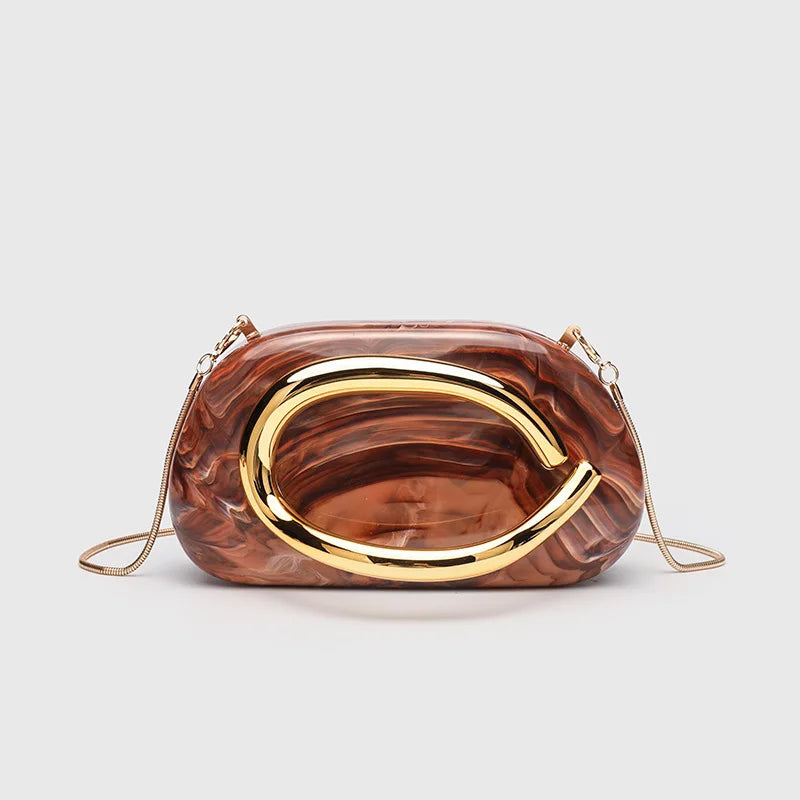 Classic round Box Handheld Dinner Bag Miniature Retro Metal Handle Chain Shoulder Strap Crossbody Bag Street Trend Hard PU Bag