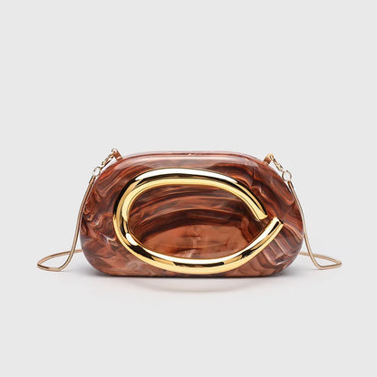 Classic round Box Handheld Dinner Bag Miniature Retro Metal Handle Chain Shoulder Strap Crossbody Bag Street Trend Hard PU Bag