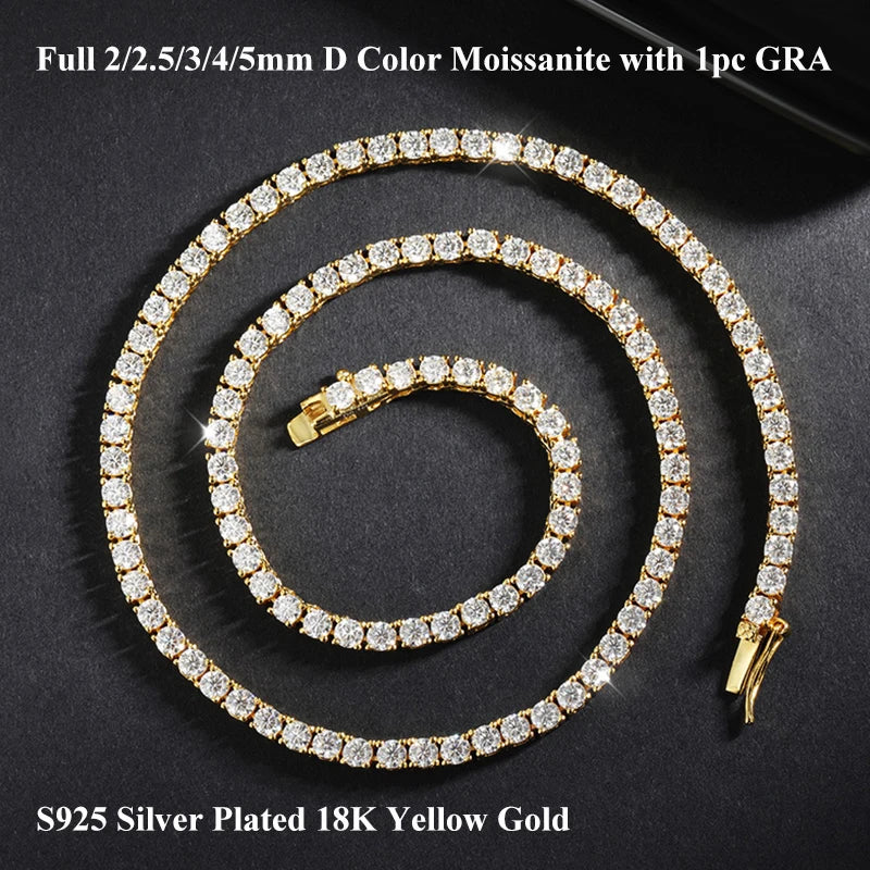 2/2.5/3/4/5mm Full D Color VVS1 Moissanite Tennis Necklace for Woman Man 925 Silver GRA Certified Party Bridal Neck Chain