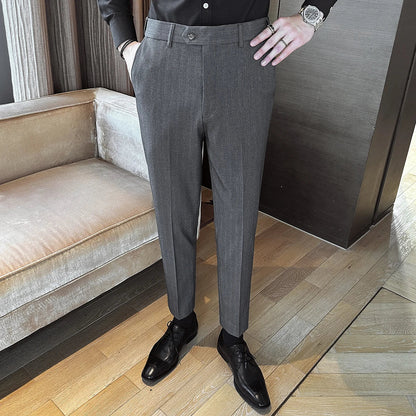 High Quality Striped Suit Pants 2025 Autumn New Fashion Slim Fit Business Elastic waisted Pants Male Wedding Party Trousers