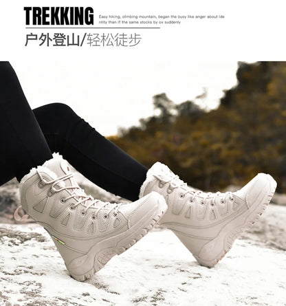 New High Top Men's Boots Waterproof Winter Boots Warm Plush Snow Boots Men Lace Up Casual Anti-Slip Ankle Boots Army Work Boots