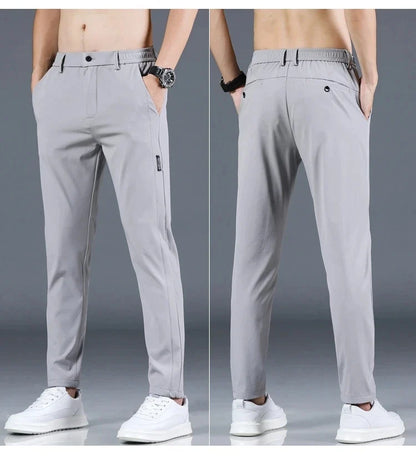 2026 Summer New Thin Ice Silk Stretch Men's Pants Casual Elastic Waist Smooth Trouser Pants Male Brand Clothing 5 Colour