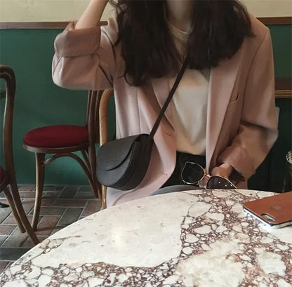 Chic Black Women's Short Suit Jacket Korean Style Casual High-End Feeling Spring Autumn New Fashion Polyester Fiber Coat