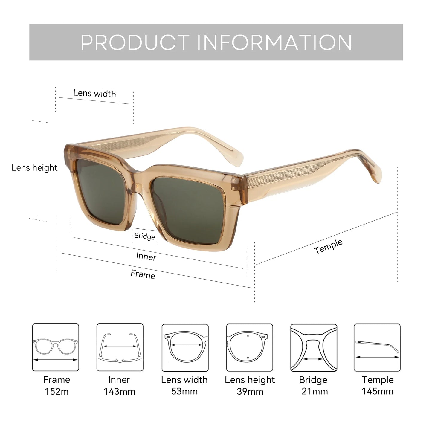 Fashion Oversize Polarized Sunglasses Men High Quality Acatate Shade for Fishing Driving Sun Glasses LM-6801