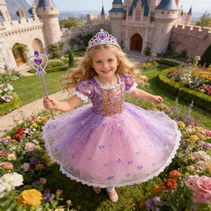 Girl Rapunzel Dress Kids Carnival Princess Costume Children Luxury Print Ball Gown Lace Sequin Gradient Fluffy Frocks