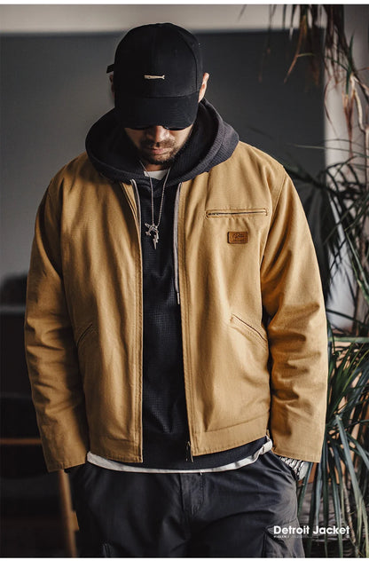 Vintage Detroit Hunting Jackets Men J001 Turn-down Collar Coats Heavyweight Cotton Jacket Multi-Pocket Casual Clothes