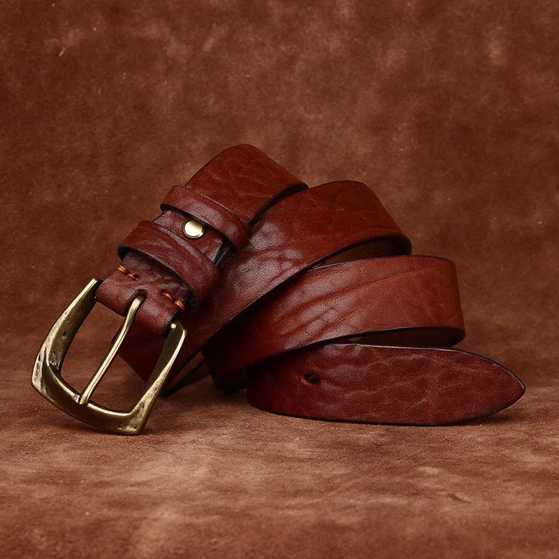3.8CM Men High Quality Genuine Leather Belt Luxury Copper Buckle Belts Thickening Pure Cowskin Vintage Strap Male Jeans for Man