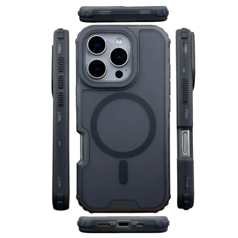 Trendy 3IN1 Magnetic Shockproof Case for IPhone 17 16 15 14 13 12 Pro Max Frosted Slim Clear Translucent Wireless Charging Cover
